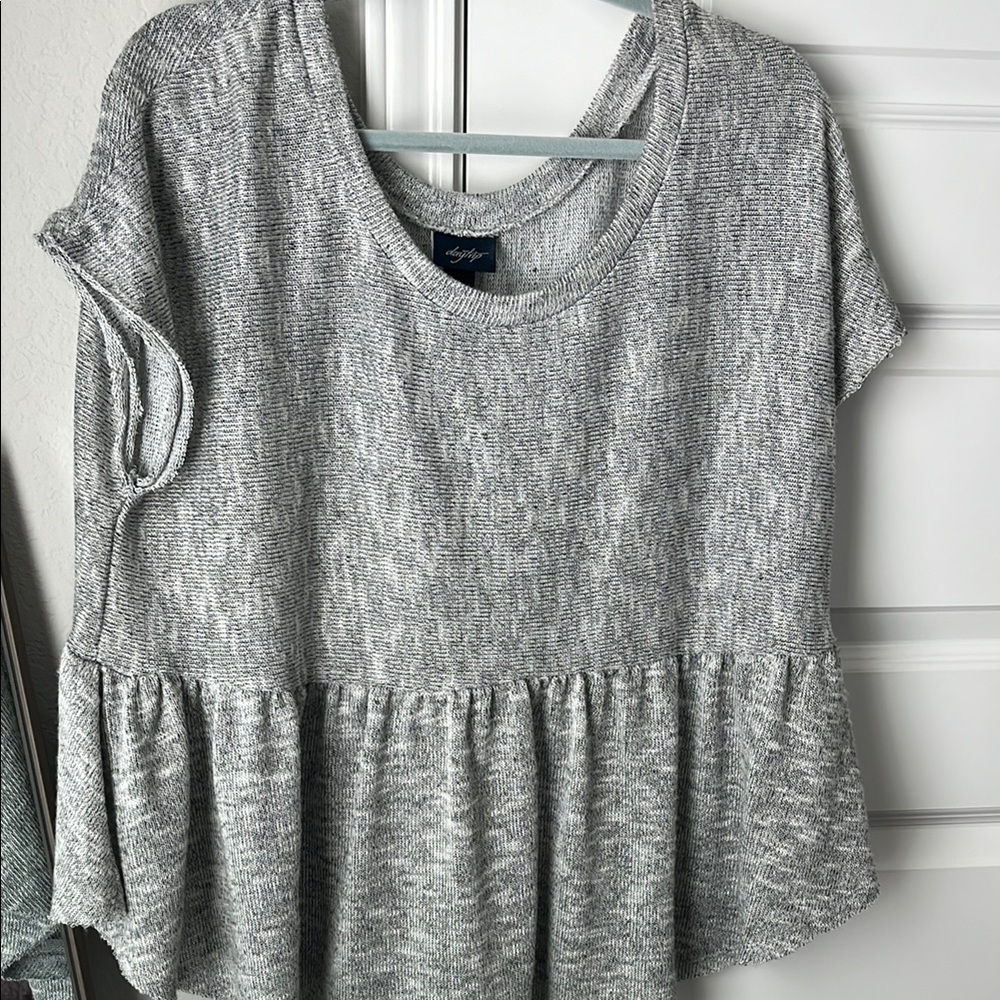 Gray Ruffled Peplum Short Sleeve Tee